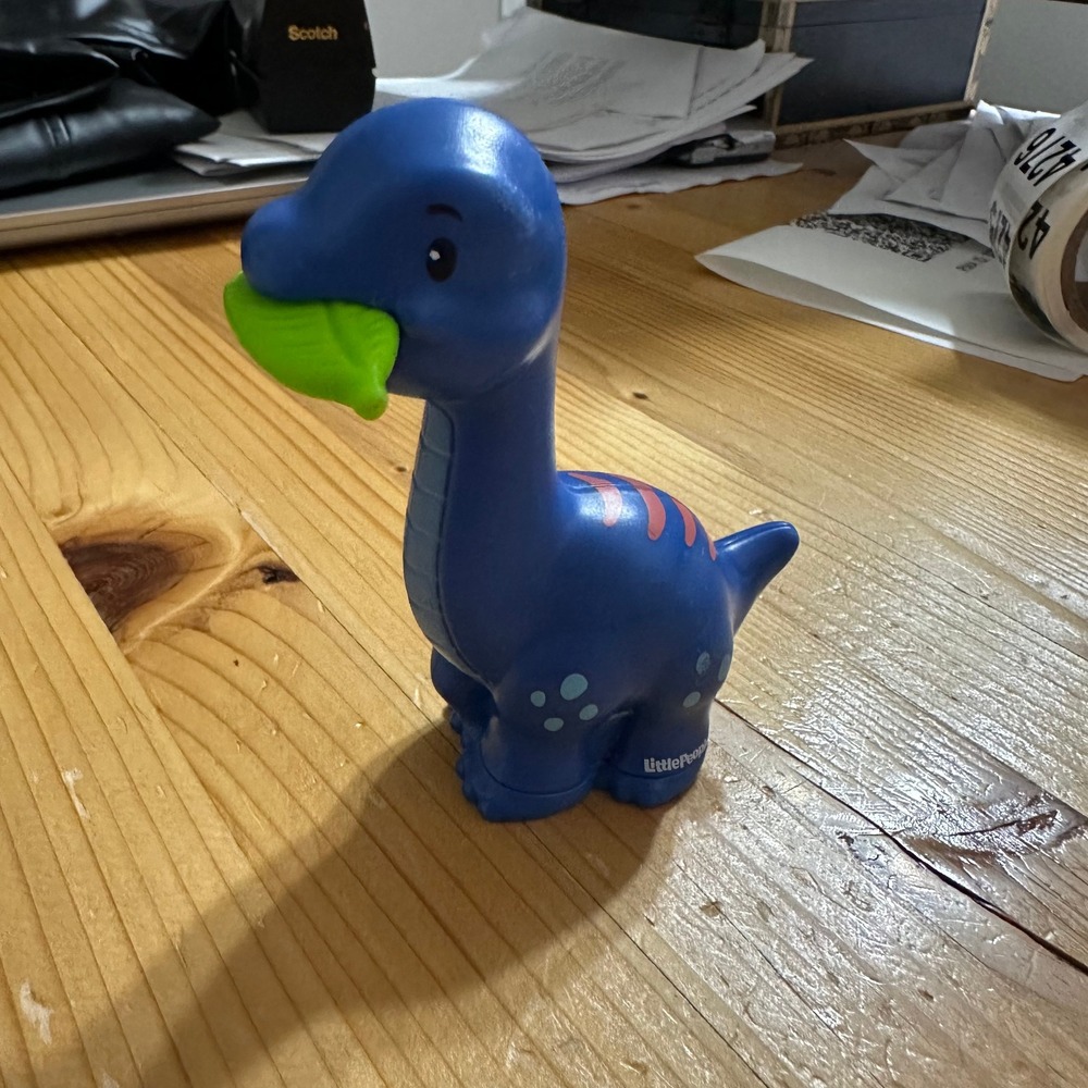 Fisher Price Little People Blue Brontosaurus Dinosaur Figure with Green Leaf